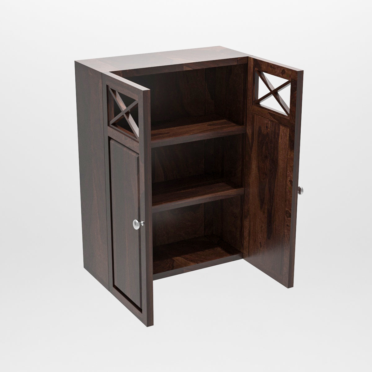 Yelric Solid Sheesham Wood Wall Mounted Kitchen Cabinet | 2-Door Unit With Storage  (Walnut Finish)