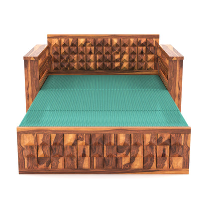 Orvan Solid Sheesham Wooden 2 Seater diamond Sofa Cum Bed (Honey ,Finish )