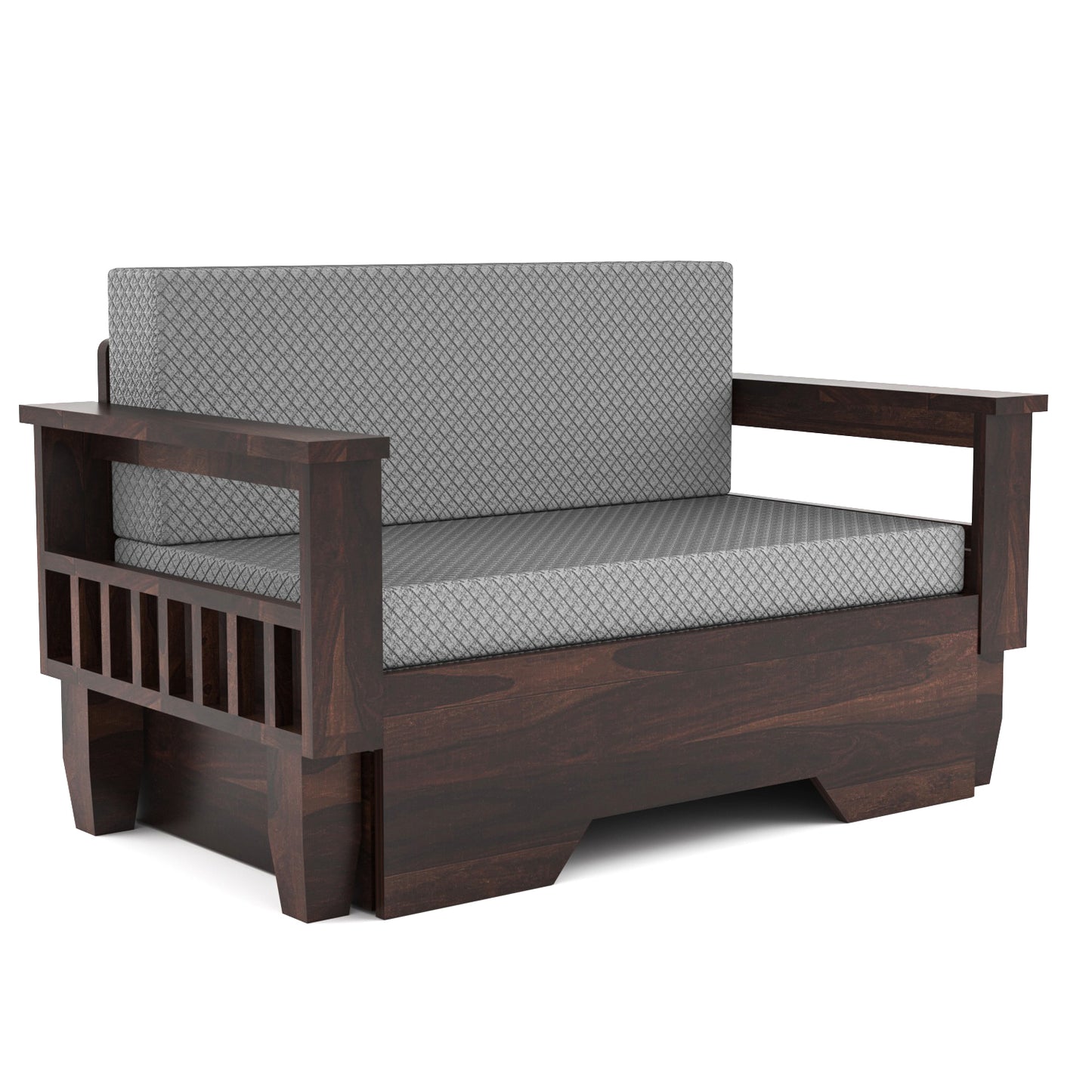 Bralor Solid Sheesham Wooden 2 Seater Sofa Cum Bed (Walnut Finish)