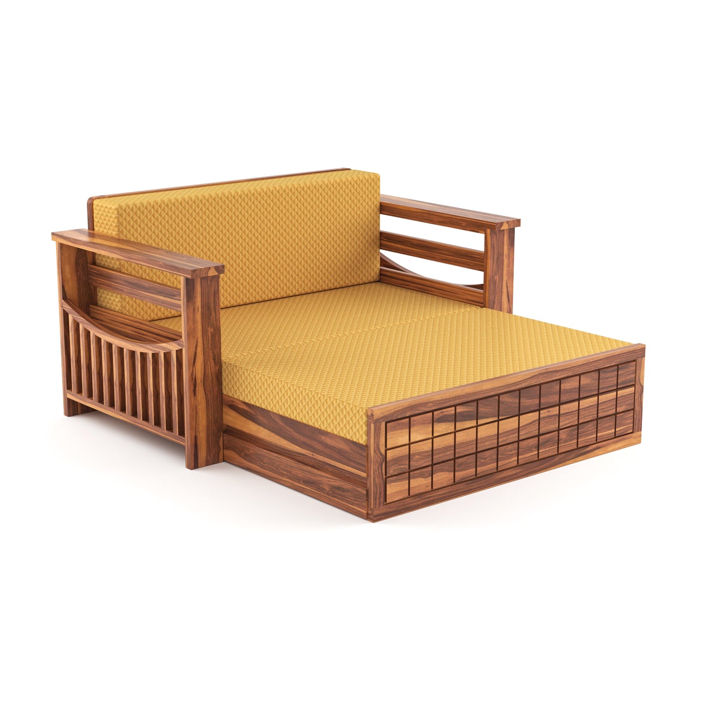 Fivrel Solid Sheesham Wooden 2 Seater Sofa Cum Bed (Honey Finish)