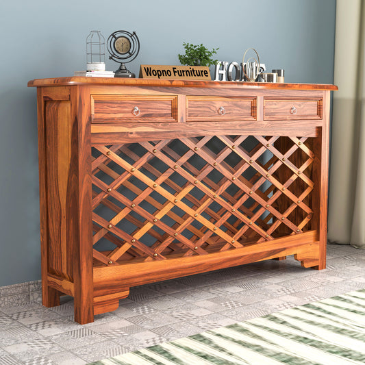 Pivra Solid Sheesham Wood Sideboard and Cabinets (Honey Finish)