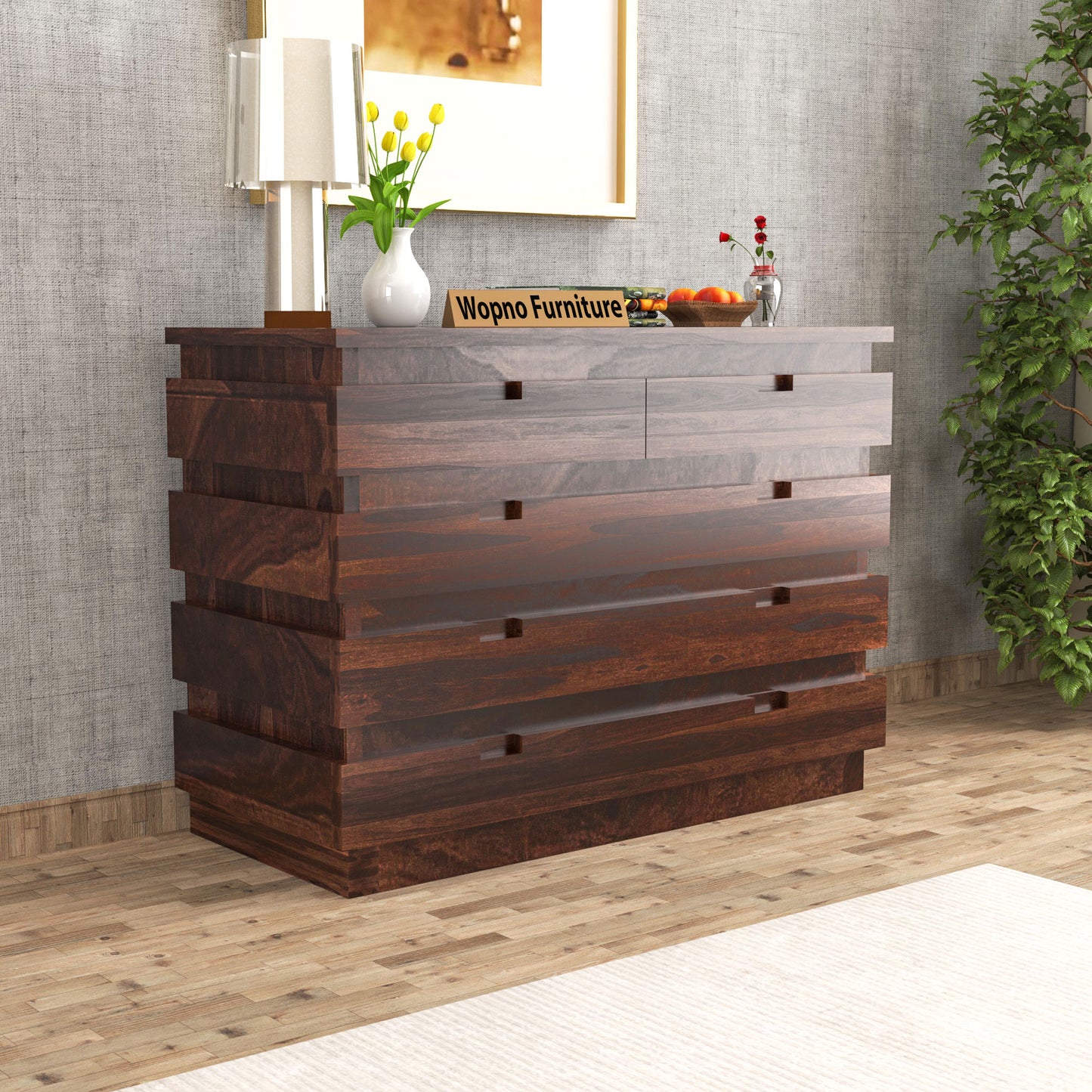 Pivra Solid Sheesham Wood Sideboard and Cabinets (Walnut Finish)