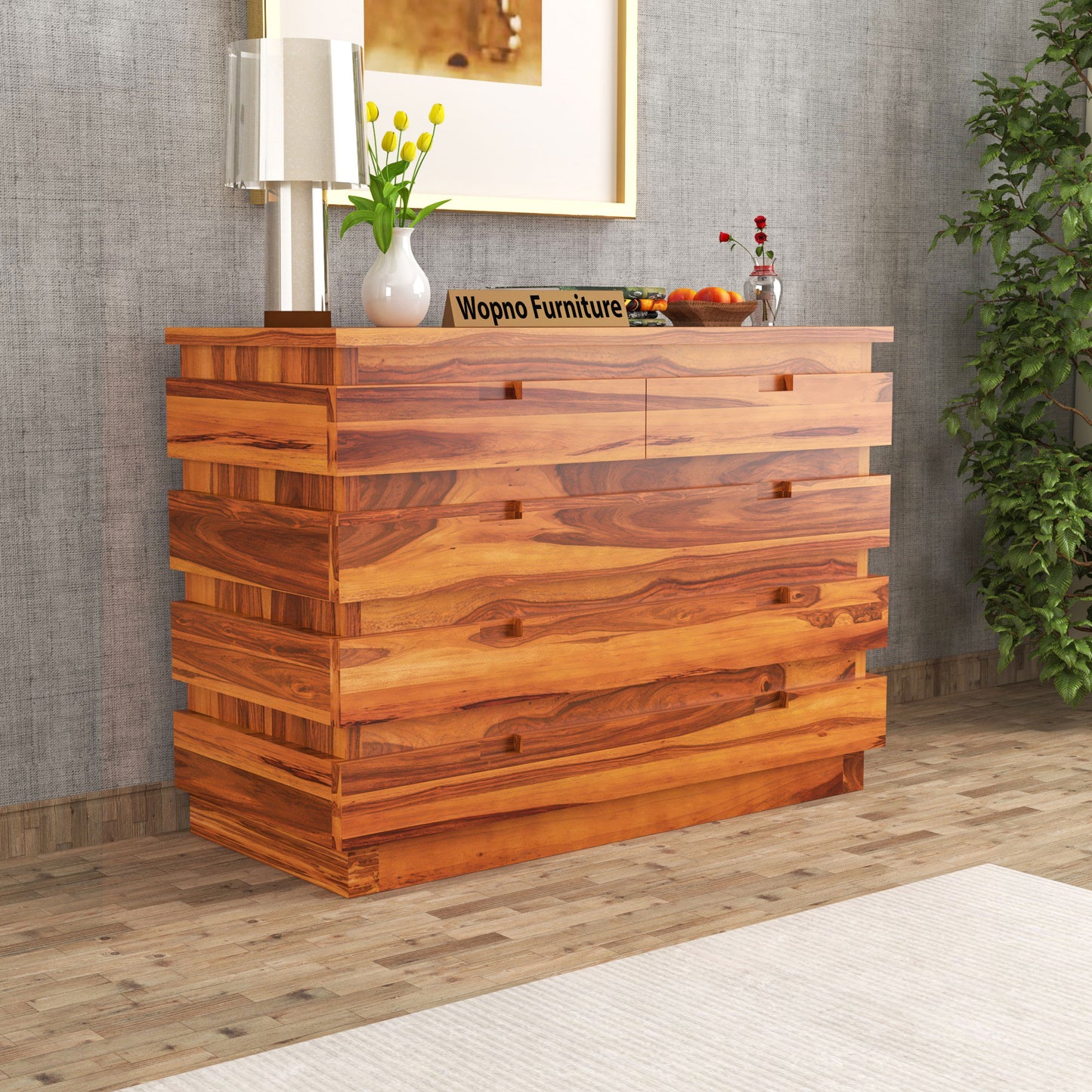 Pivra Solid Sheesham Wood Sideboard and Cabinets (Honey Finish)