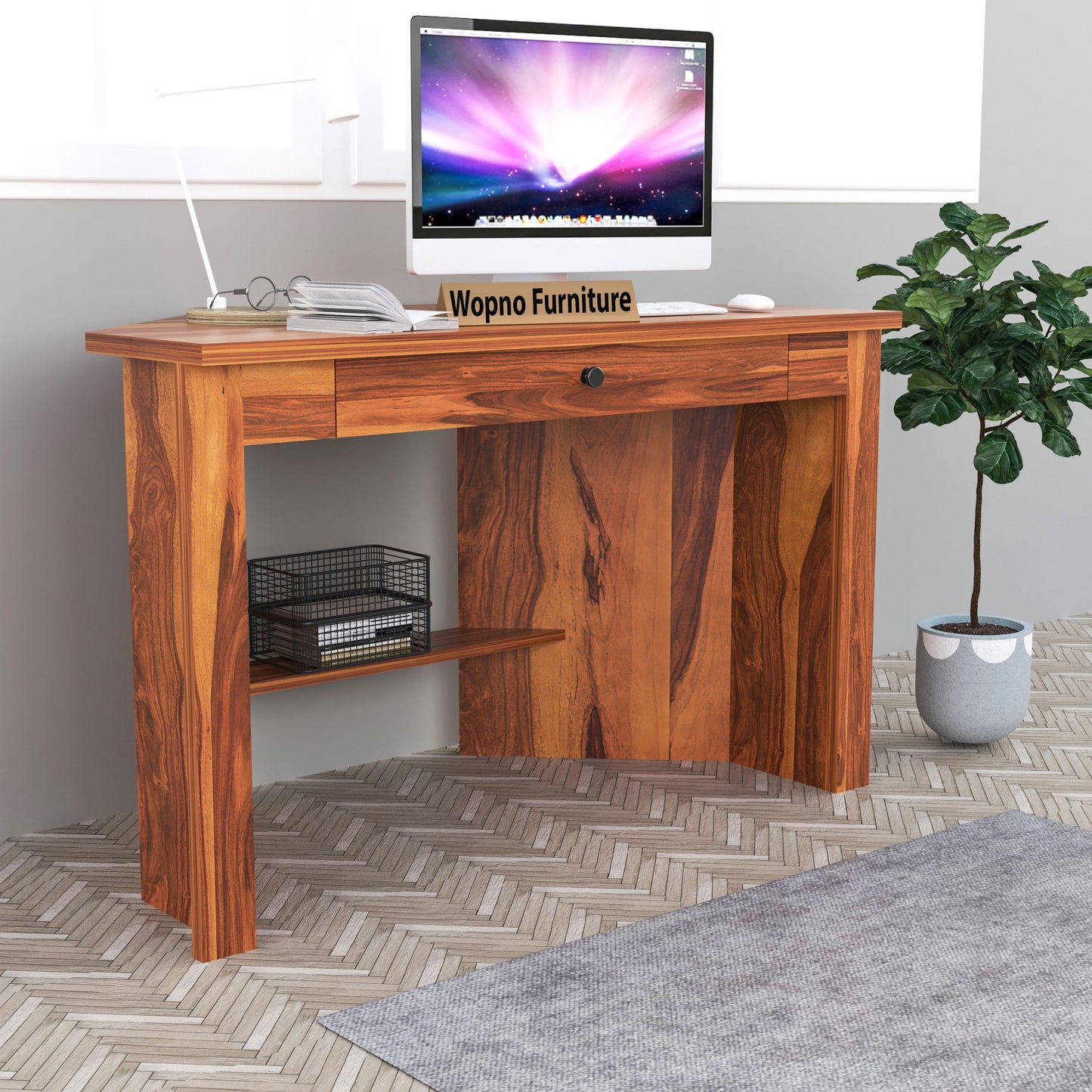 Valric Solid Sheesham Wood Study Desk (Honey Finish)