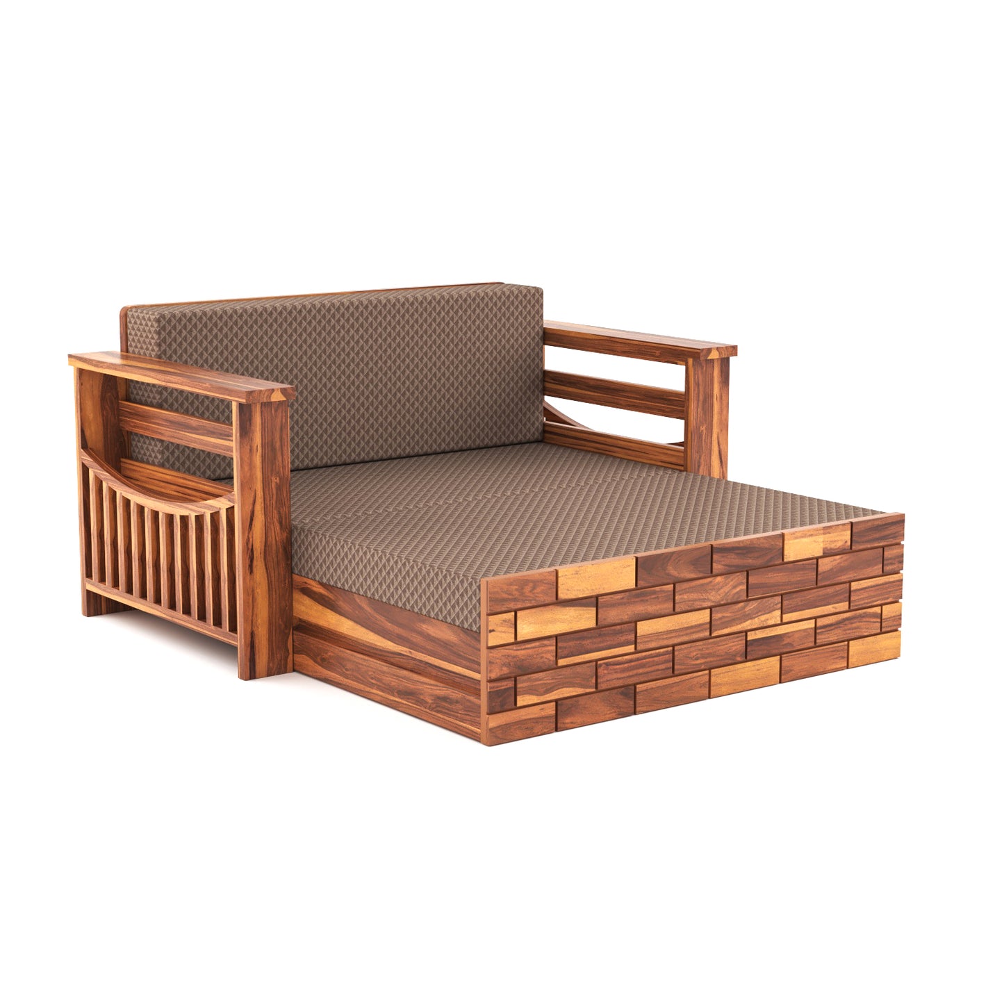 Bralor Solid Sheesham Wooden 2 Seater Sofa Cum Bed (Honey Finish)