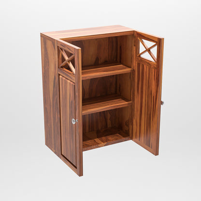 Yelric Solid Sheesham Wood Wall Mounted Kitchen Cabinet | 2-Door Unit With Storage  (Honey Finish)