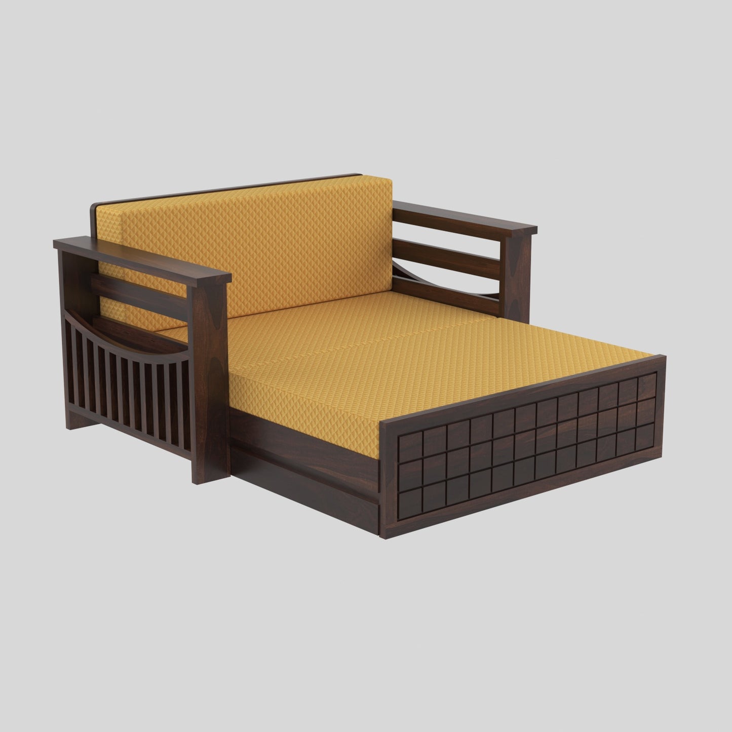 Fivrel Solid Sheesham Wooden 2 Seater Sofa Cum Bed (Walnut Finish)