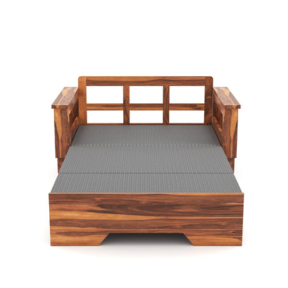 Bralor Solid Sheesham Wooden 2 Seater Sofa Cum Bed (Honey Finish)