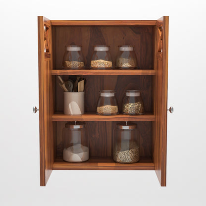 Yelric Solid Sheesham Wood Wall Mounted Kitchen Cabinet | 2-Door Unit With Storage  (Honey Finish)