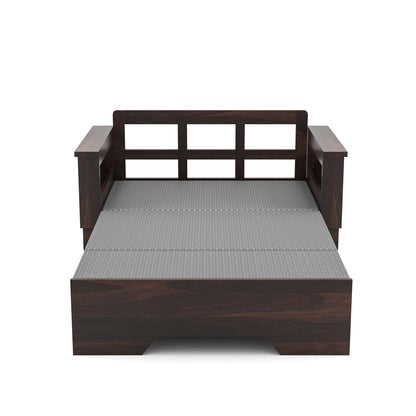 Bralor Solid Sheesham Wooden 2 Seater Sofa Cum Bed (Walnut Finish)