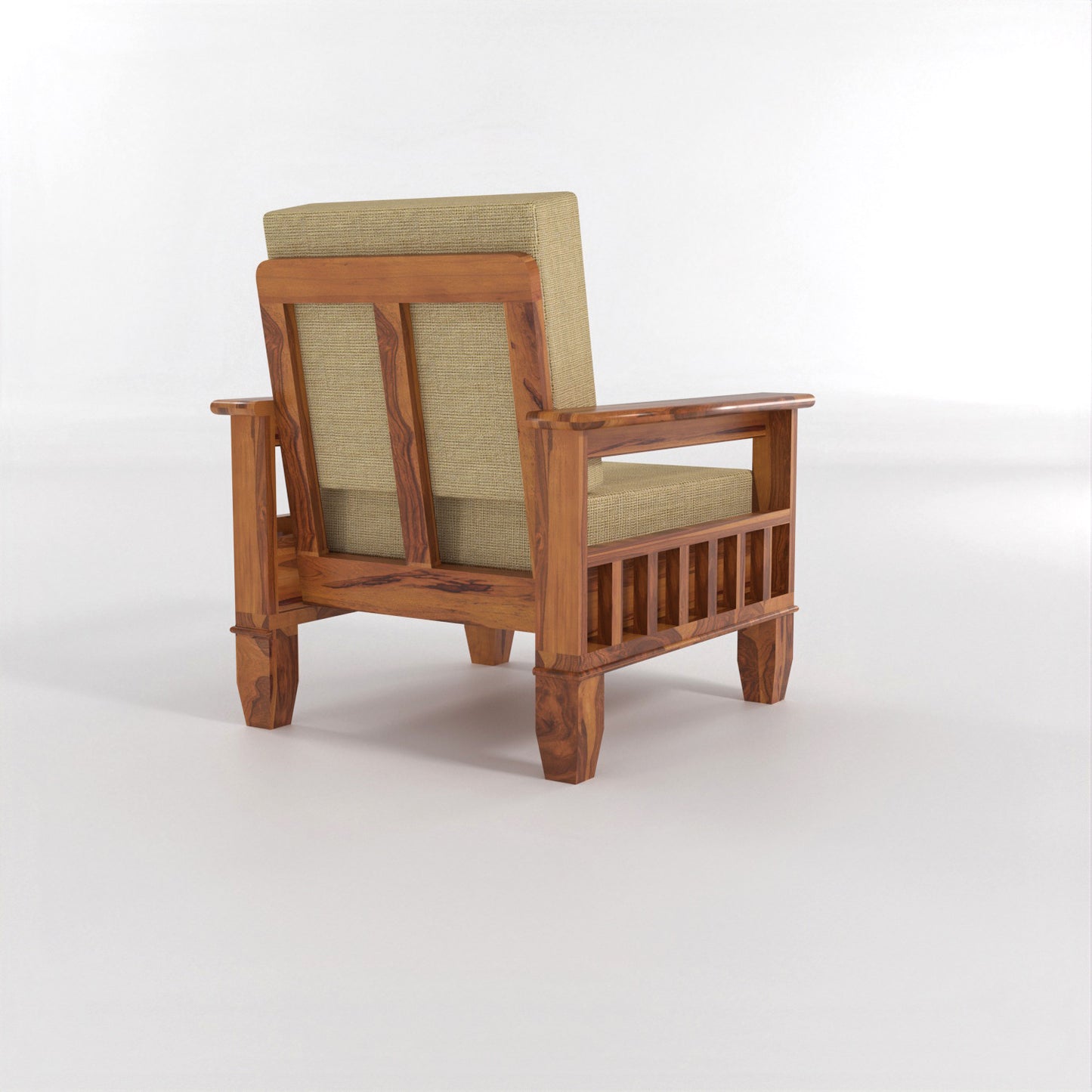 Trivralionel 5  Seater Solid Sheesham Wood Sofa Set 3+1+1 (Honey Finish)