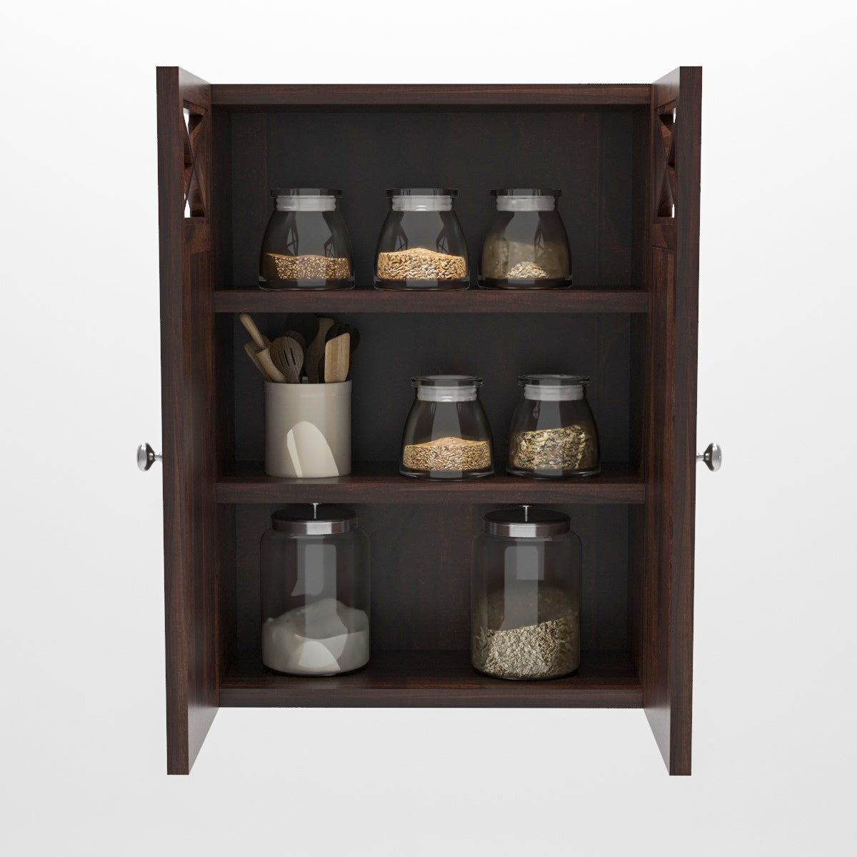 Yelric Solid Sheesham Wood Wall Mounted Kitchen Cabinet | 2-Door Unit With Storage  (Walnut Finish)