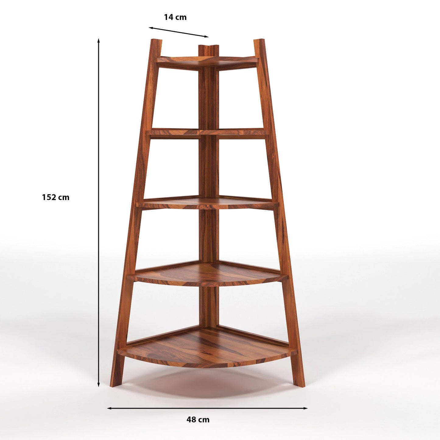 Zentor Solid Sheesham Wood 5 Tier Corner Ladder Shelf Floor Standing (Honey Finish))
