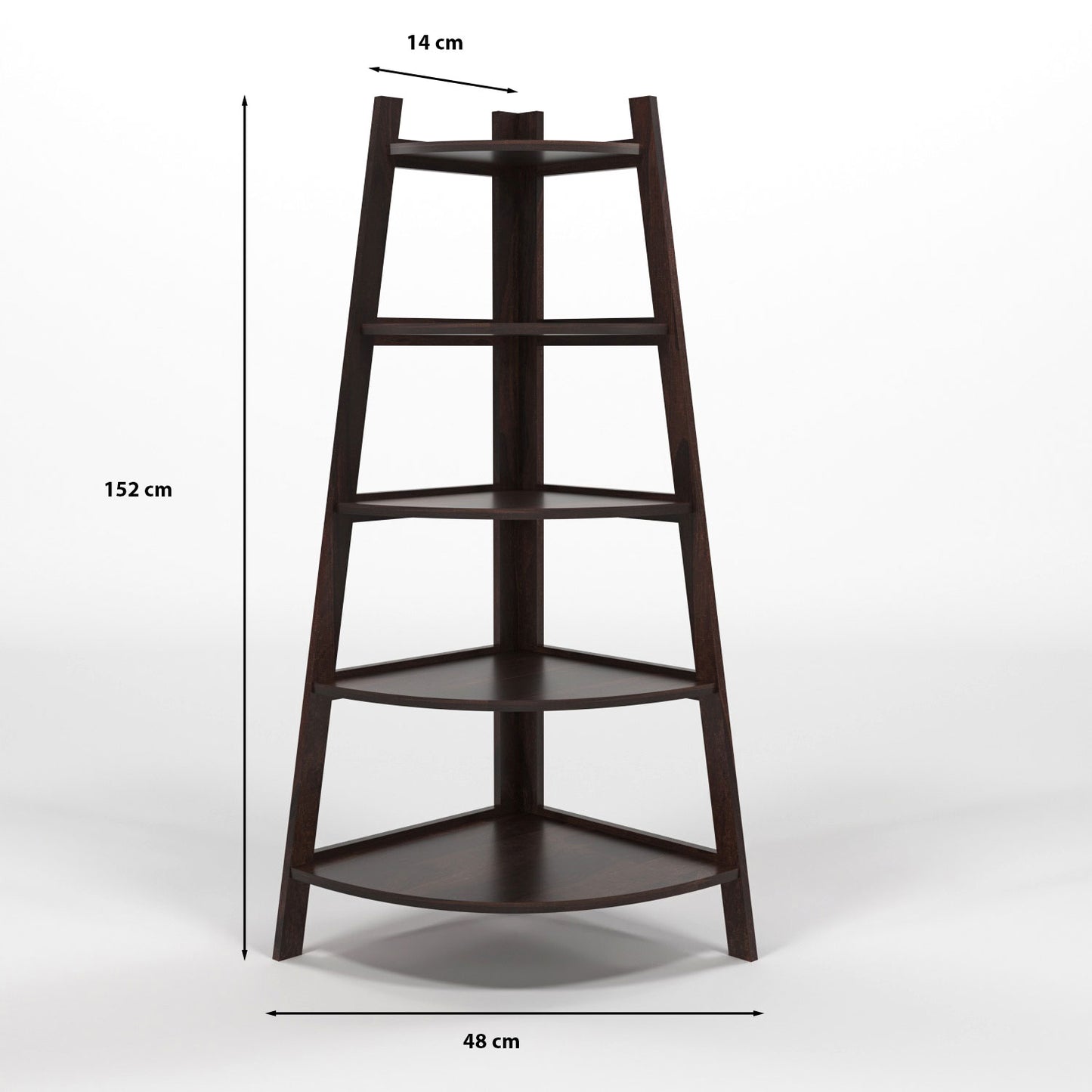 Zentor Solid Sheesham Wood 5 Tier Corner Ladder Shelf Floor Standing (Walnut Finish))