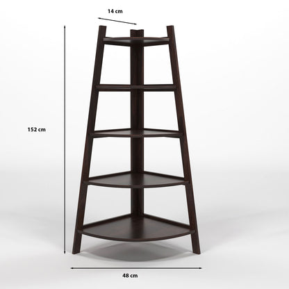 Zentor Solid Sheesham Wood 5 Tier Corner Ladder Shelf Floor Standing (Walnut Finish))
