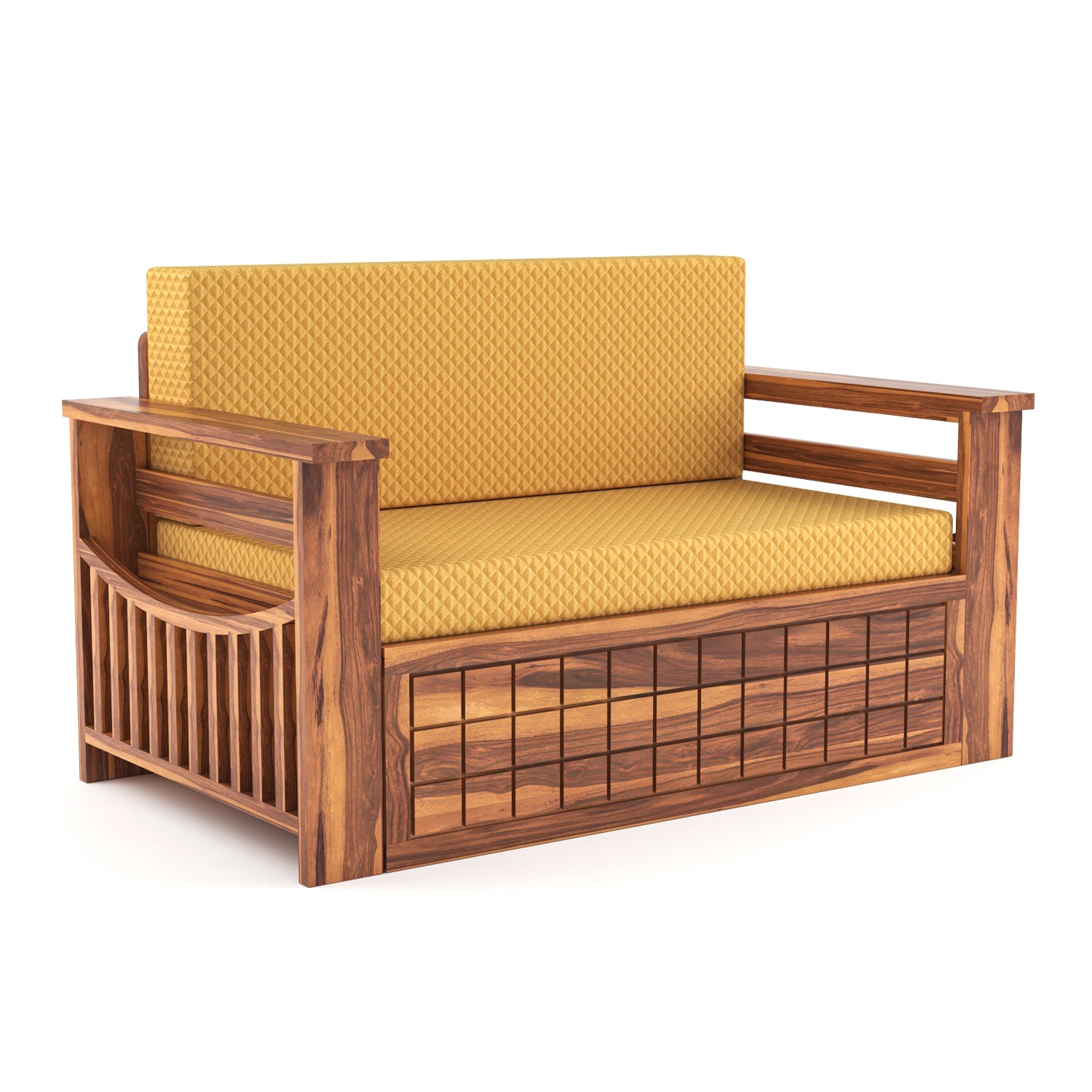 Fivrel Solid Sheesham Wooden 2 Seater Sofa Cum Bed (Honey Finish)