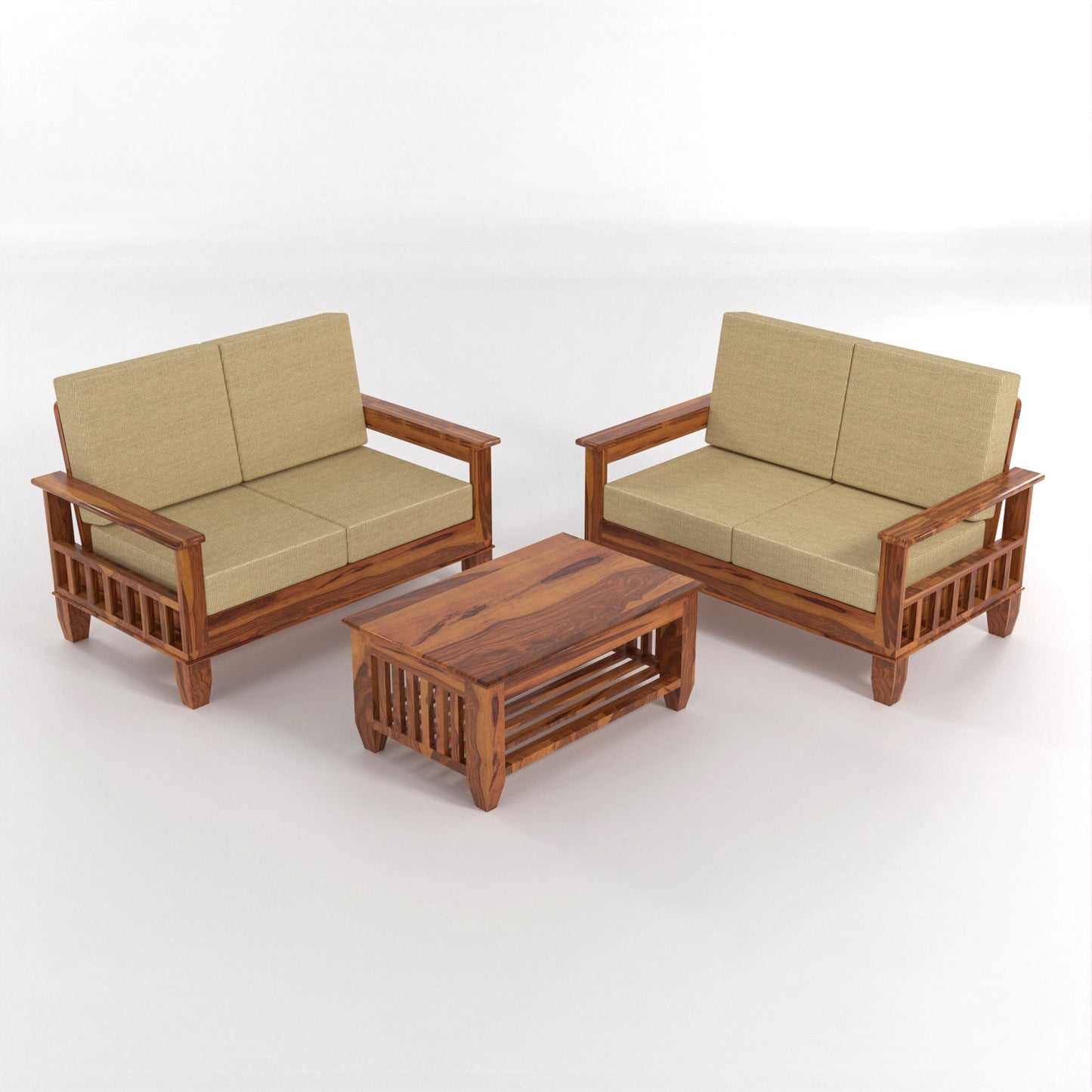 Trivralionel 4 Seater Solid Sheesham Wood Sofa Set (Honey Finish)