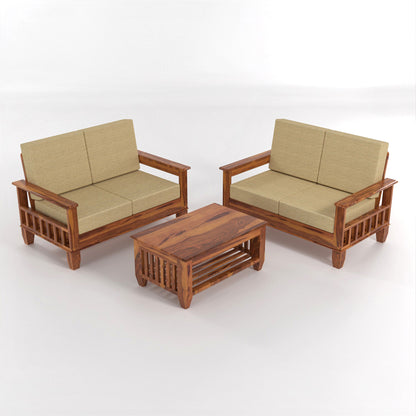 Trivralionel 4 Seater Solid Sheesham Wood Sofa Set (Honey Finish)