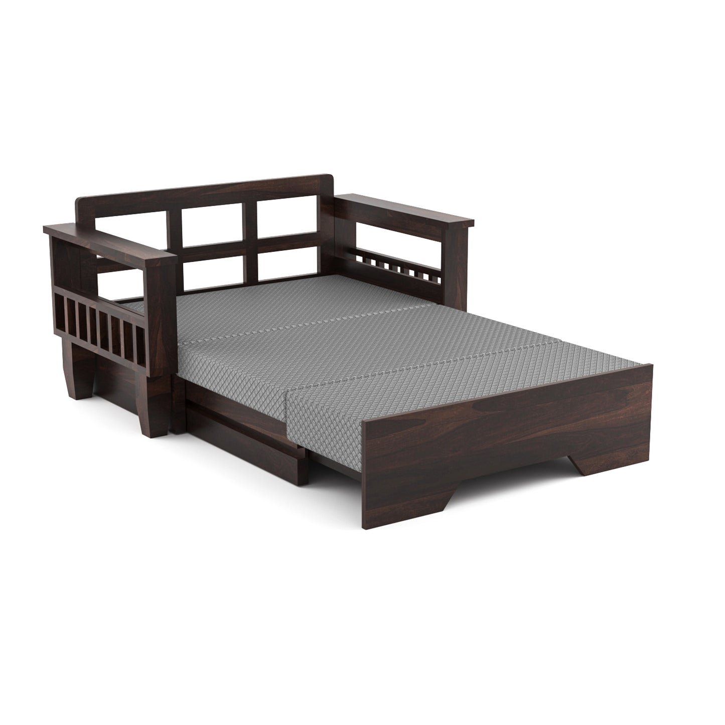 Bralor Solid Sheesham Wooden 2 Seater Sofa Cum Bed (Walnut Finish)