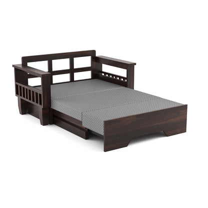 Bralor Solid Sheesham Wooden 2 Seater Sofa Cum Bed (Walnut Finish)