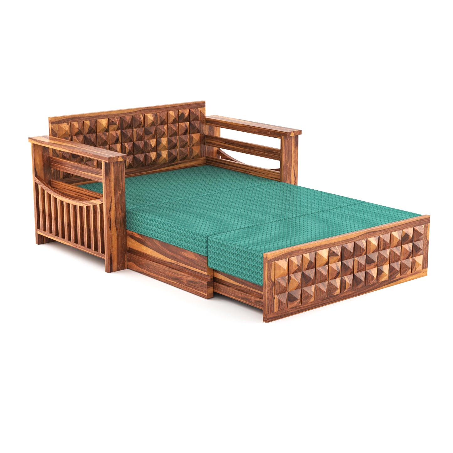 Orvan Solid Sheesham Wooden 2 Seater diamond Sofa Cum Bed (Honey ,Finish )