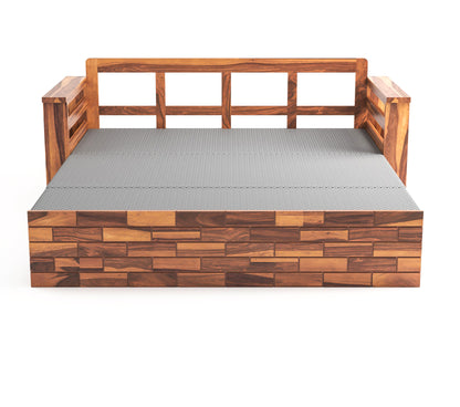 Bralor Solid Sheesham Wooden 3 Seater Sofa Cum Bed (Honey Finish)