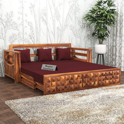 Orvan Solid  Sheesham Wooden 3 Seater diamond Sofa Cum Bed  (Walnut ,Finish )