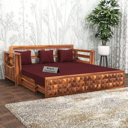 Orvan Solid  Sheesham Wooden 3 Seater diamond Sofa Cum Bed  (Walnut ,Finish )
