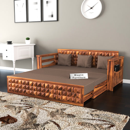 Orvan Solid  Sheesham Wooden 3 Seater diamond Sofa Cum Bed  (Honey  ,Finish )
