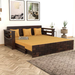 Zelric Solid Sheesham Wooden 3 Seater Sofa Cum Bed  (Walnut  Finish ) Cushion -color:(Beige)
