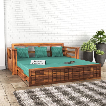 Fivrel Solid Sheesham Wooden 3 Seater Sofa Cum Bed (Honey Finish)