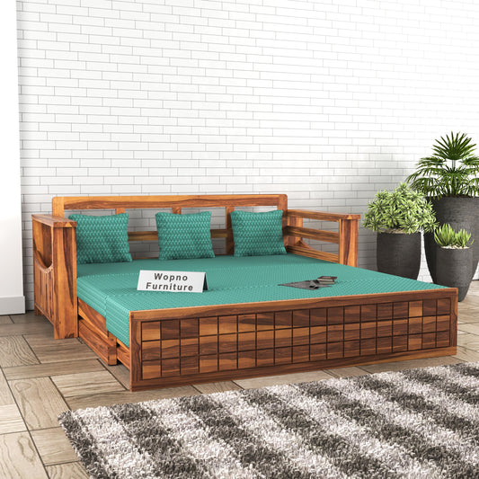 Fivrel Solid Sheesham Wooden 3 Seater Sofa Cum Bed (Honey Finish)