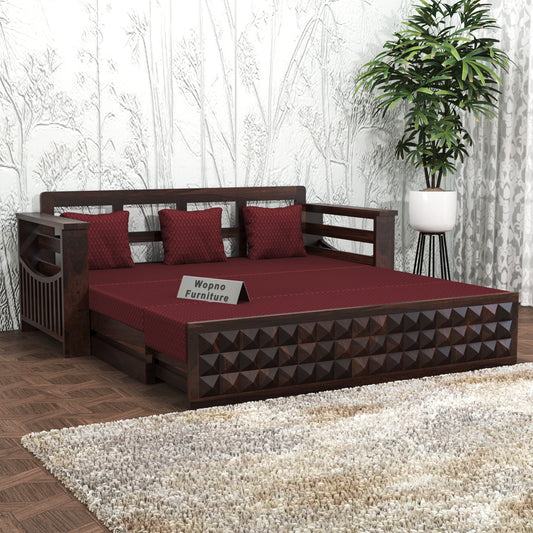 Orvan Solid  Sheesham Wooden 3 Seater diamond Sofa Cum Bed  (Walnut ,Finish )