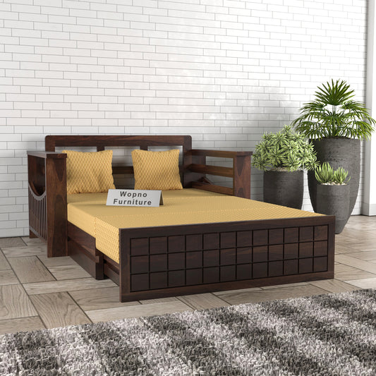 Fivrel Solid Sheesham Wooden 2 Seater Sofa Cum Bed (Walnut Finish)