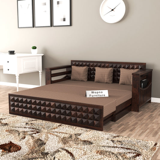 Orvan Solid  Sheesham Wooden 3 Seater diamond Sofa Cum Bed  (Walnut ,Finish )