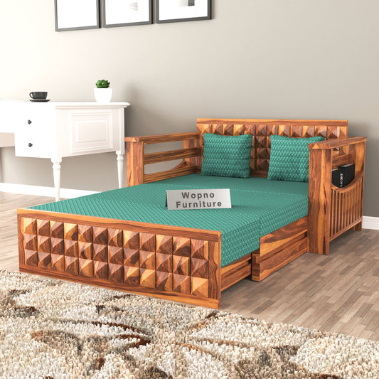 Orvan Solid Sheesham Wooden 2 Seater diamond Sofa Cum Bed (Honey ,Finish )