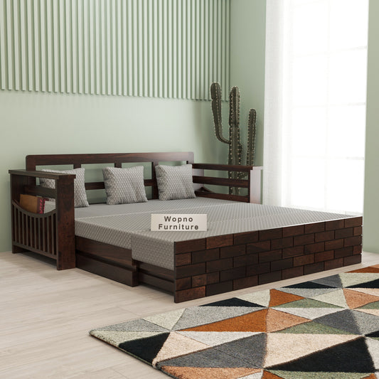 Bralor Solid Sheesham Wooden 3 Seater Sofa Cum Bed (Walnut  Finish)