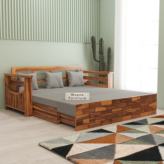 Bralor Solid Sheesham Wooden 3 Seater Sofa Cum Bed (Honey Finish)