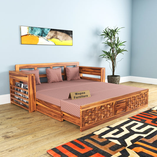Orvan Solid  Sheesham Wooden 3 Seater diamond Sofa Cum Bed  (Honey,Finish )