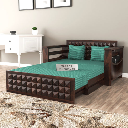 Orvan Solid Sheesham Wooden 2 Seater diamond Sofa Cum Bed (Walnut ,Finish )