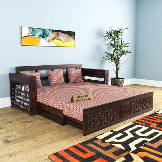 Orvan Solid  Sheesham Wooden 3 Seater diamond Sofa Cum Bed  (Walnut ,Finish )