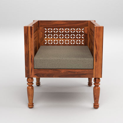 Cindor Solid Sheesham  Wooden 1 Seater Sofa Arm Chair (Honey Finish )