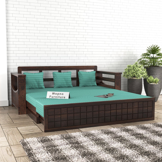 Fivrel Solid Sheesham Wooden 3 Seater Sofa Cum Bed (Walnut  Finish)