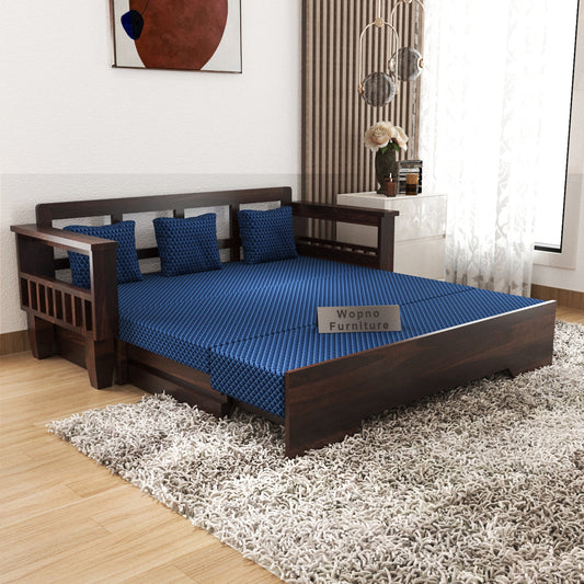 Deyric  Solid Sheesham Wooden 3 Seater Sofa Cum Bed  (Walnut , Finish)