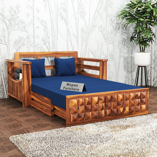 Orvan Solid Sheesham Wooden 2 Seater diamond Sofa Cum Bed (Honey ,Finish )