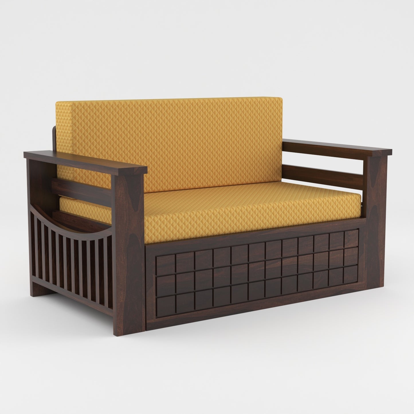 Fivrel Solid Sheesham Wooden 2 Seater Sofa Cum Bed (Walnut Finish)