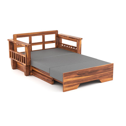 Bralor Solid Sheesham Wooden 2 Seater Sofa Cum Bed (Honey Finish)