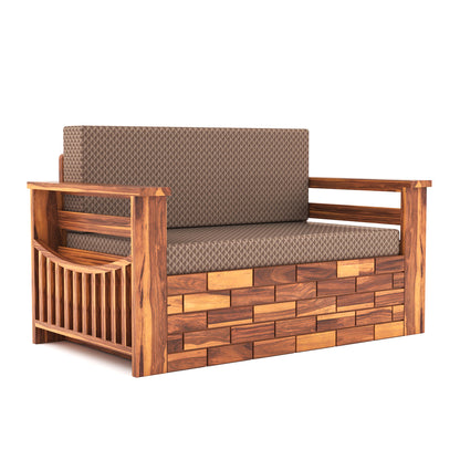 Bralor Solid Sheesham Wooden 2 Seater Sofa Cum Bed (Honey Finish)