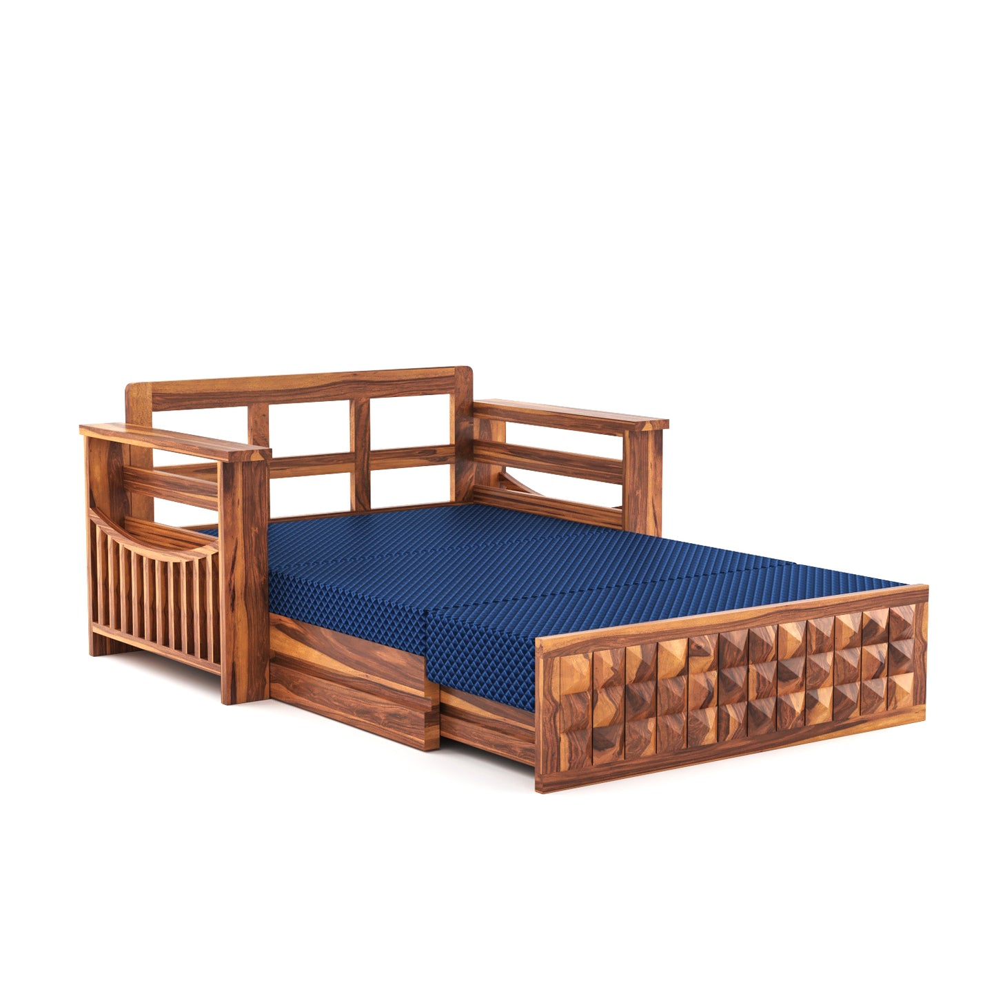 Orvan Solid Sheesham Wooden 2 Seater diamond Sofa Cum Bed (Honey ,Finish )