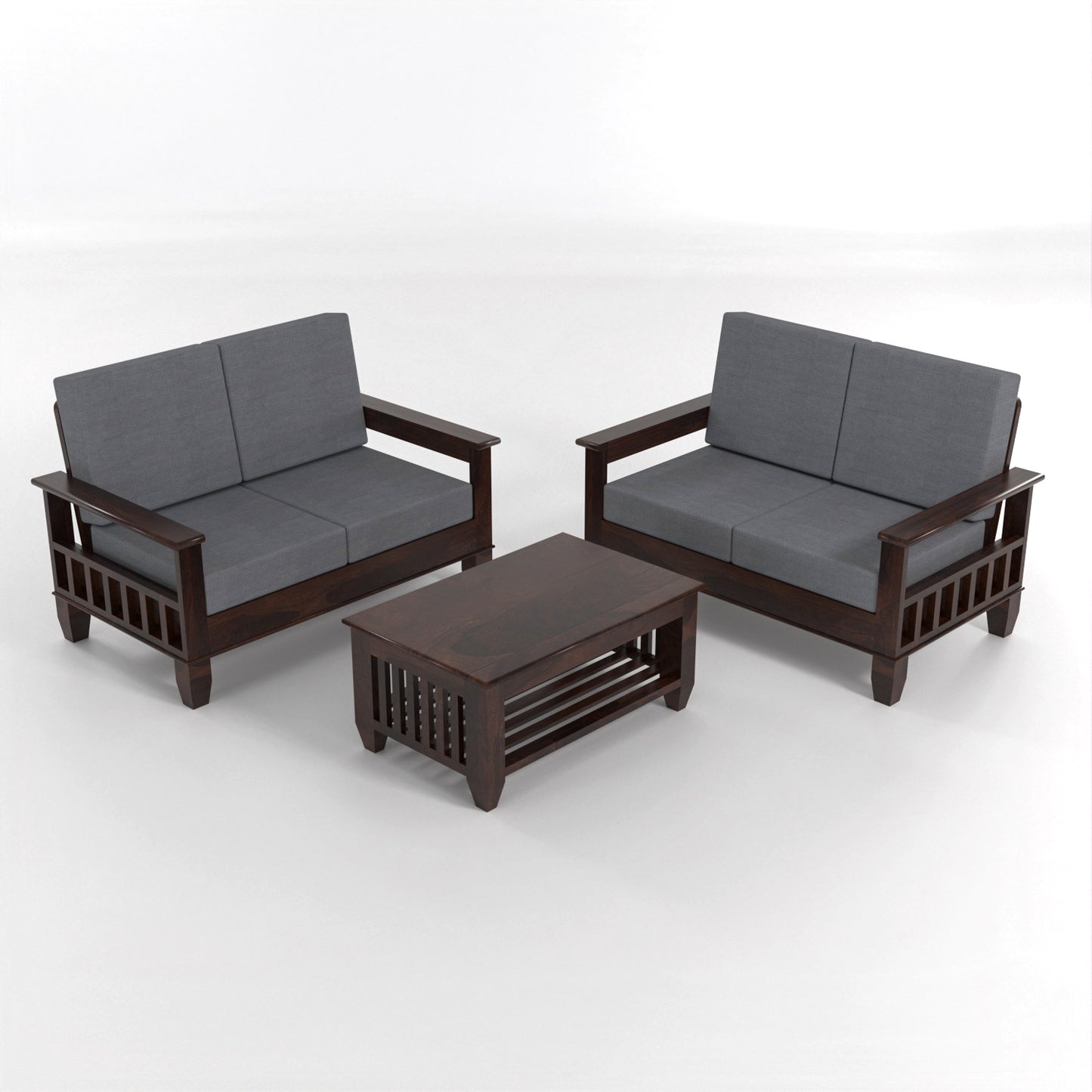 Trivralionel 4 Seater Solid Sheesham Wood Sofa Set (Walnut Finish)